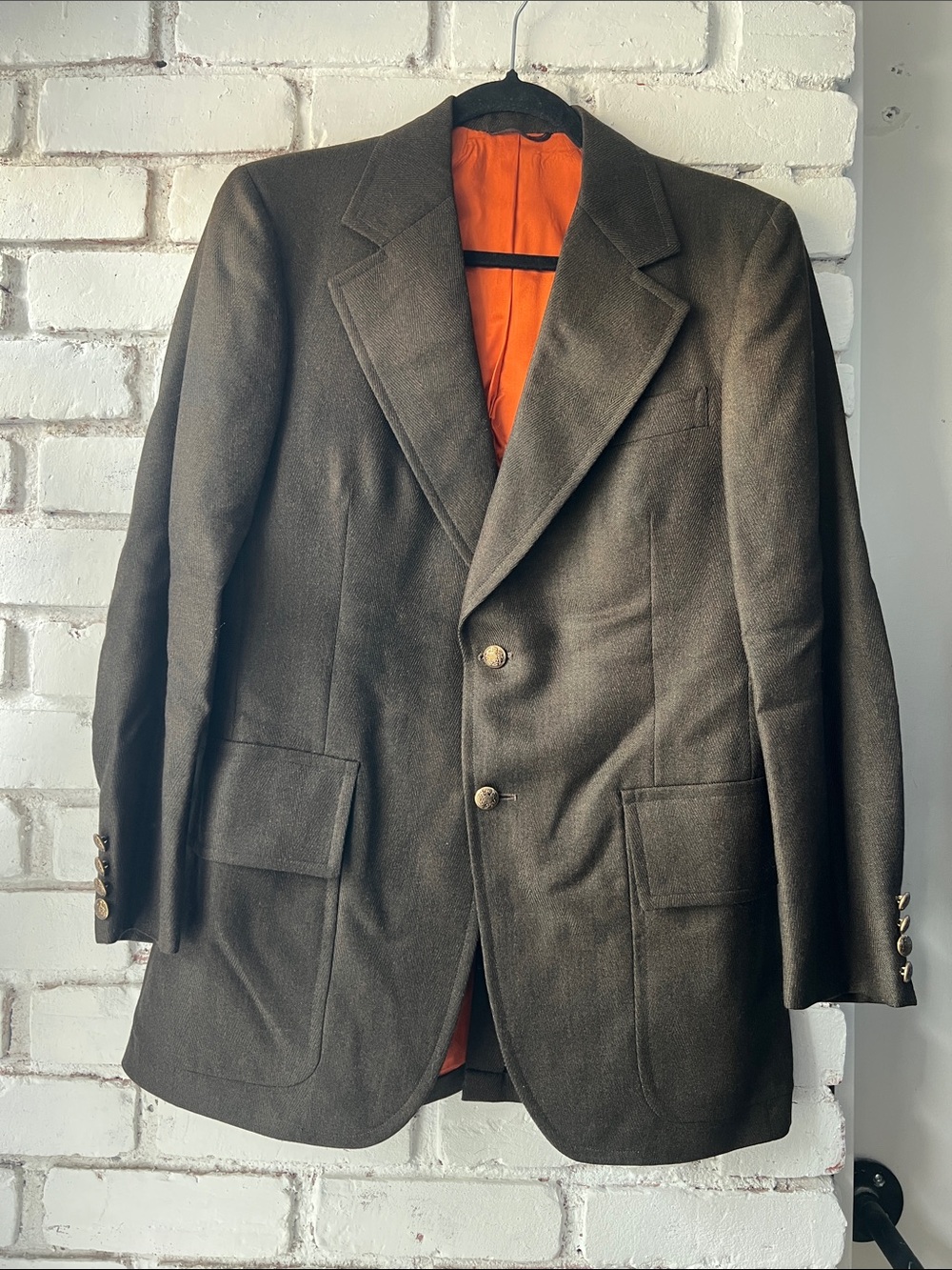 Classic Brown Blazer with Orange Lining tailored blazer coat single breast